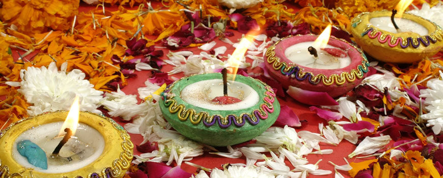 Diwali Candles and Flowers