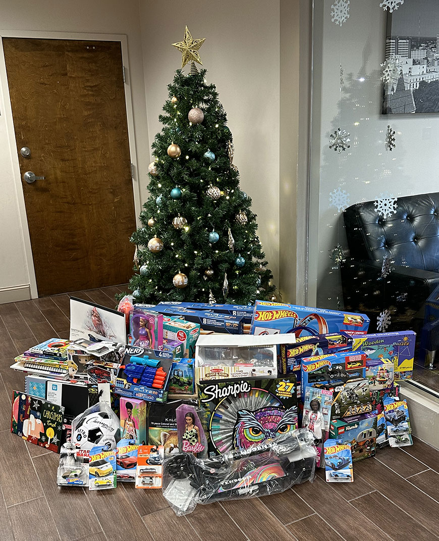 Toys under Christmas tree